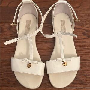 Dolce and Gabbana Girls White Sandals with Gold Accents